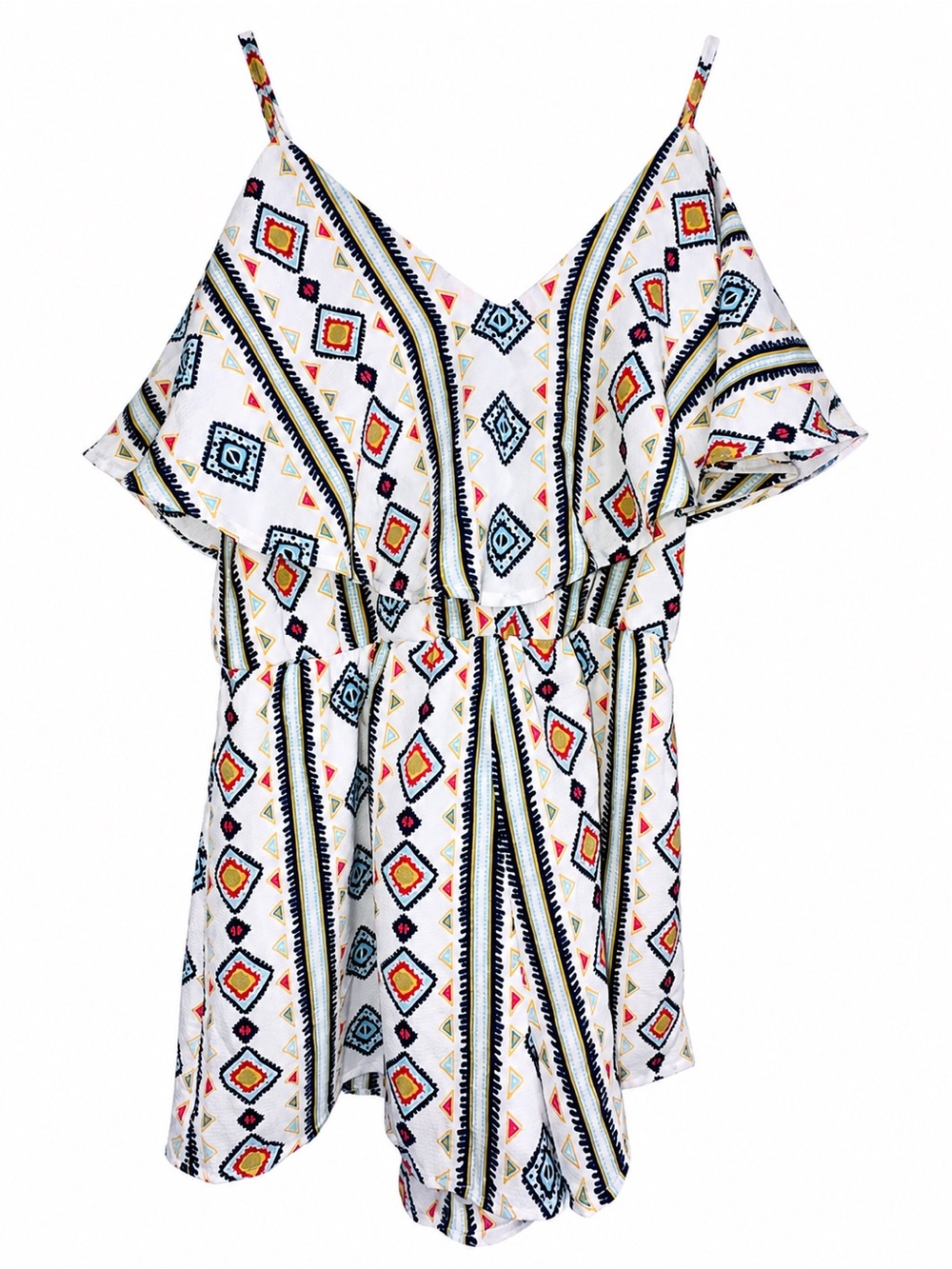 Crystal Sky Geometric Print Boho Romper | Size Large